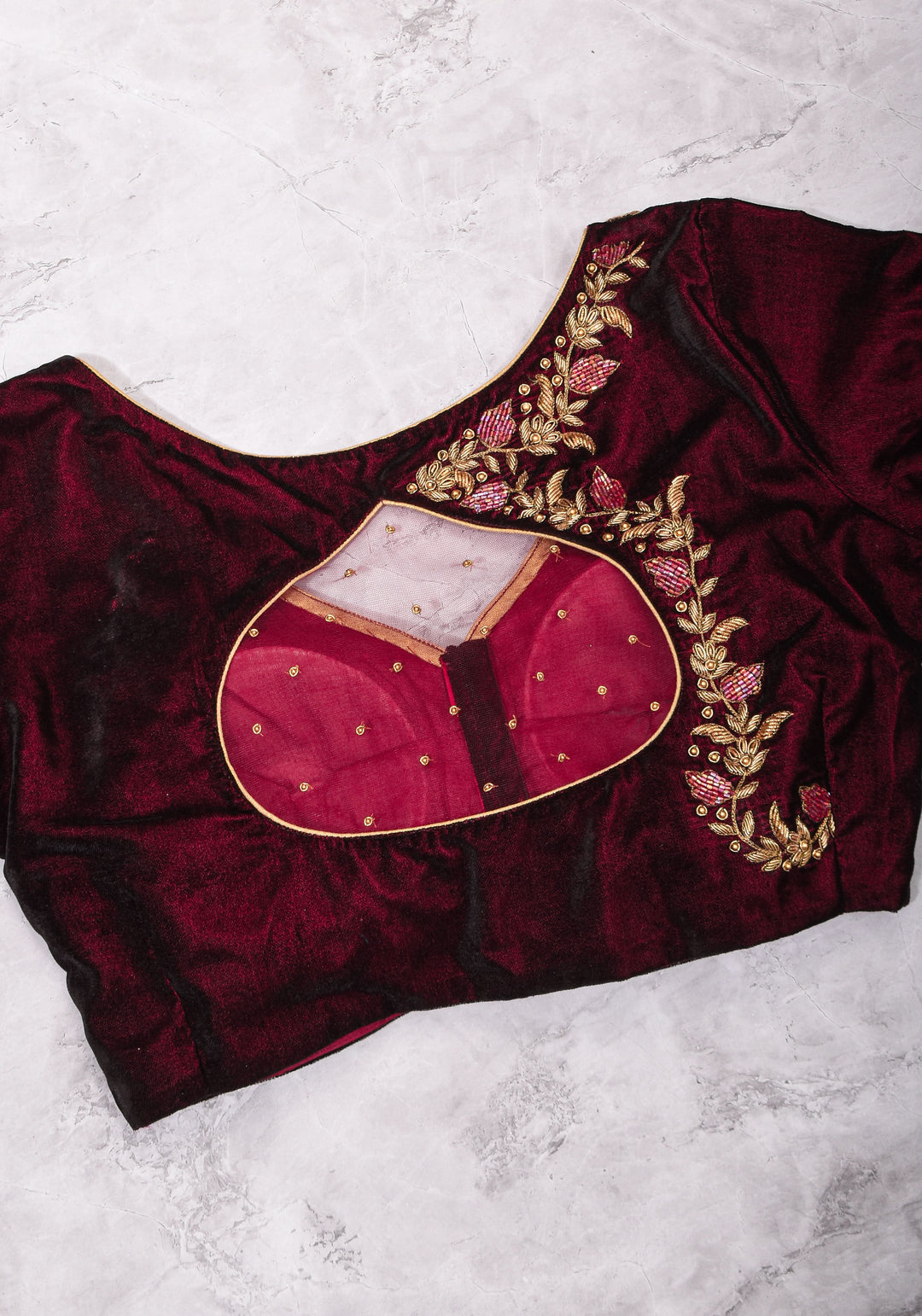Maroon Velvet Blouse with Zardosi work Mix and Match Blouse for saree, Made to Order