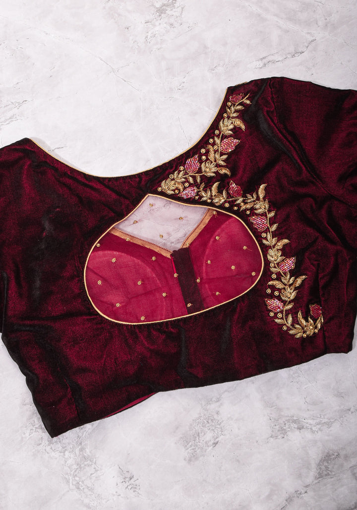 Maroon Velvet Blouse with Zardosi work Mix and Match Blouse for saree, Made to Order