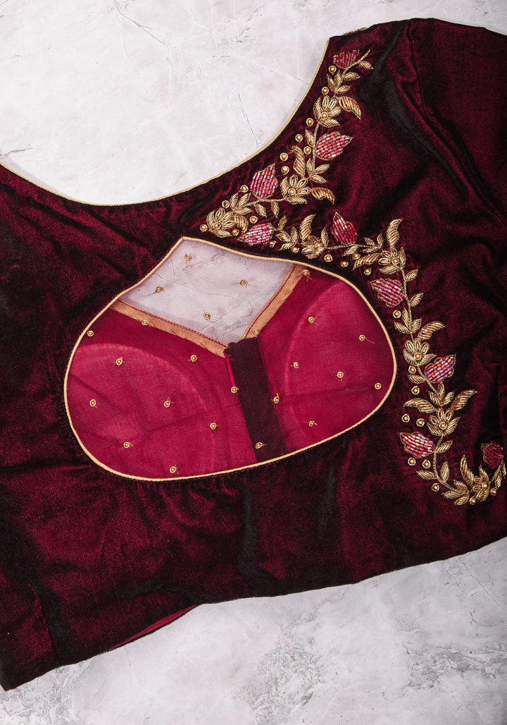 Maroon Velvet Blouse with Zardosi work Mix and Match Blouse for saree, Made to Order