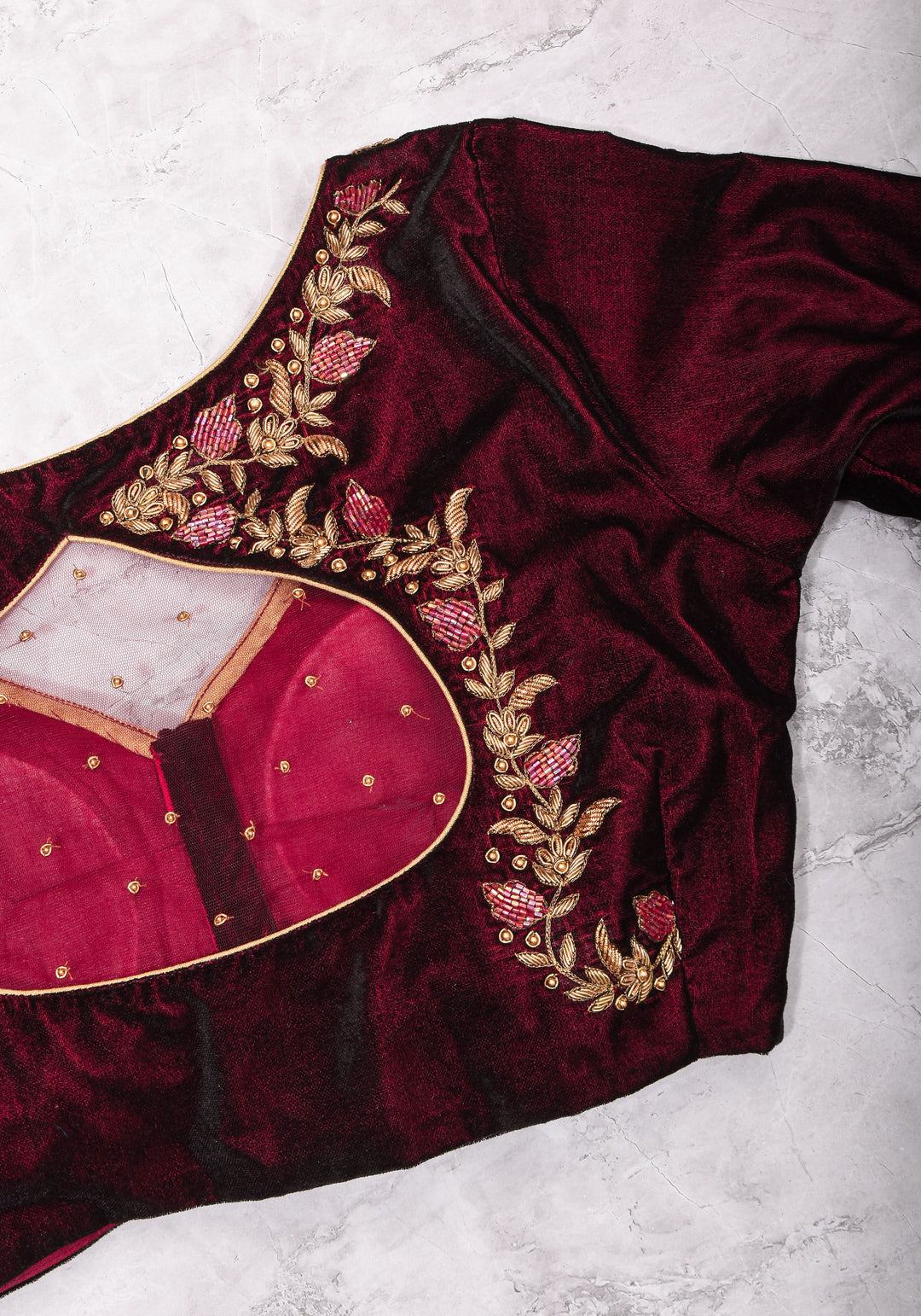 Maroon Velvet Blouse with Zardosi work Mix and Match Blouse for saree, Made to Order
