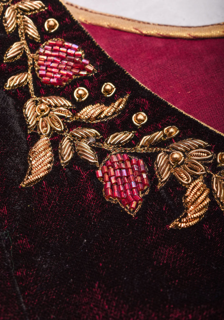 Maroon Velvet Blouse with Zardosi work Mix and Match Blouse for saree, Made to Order