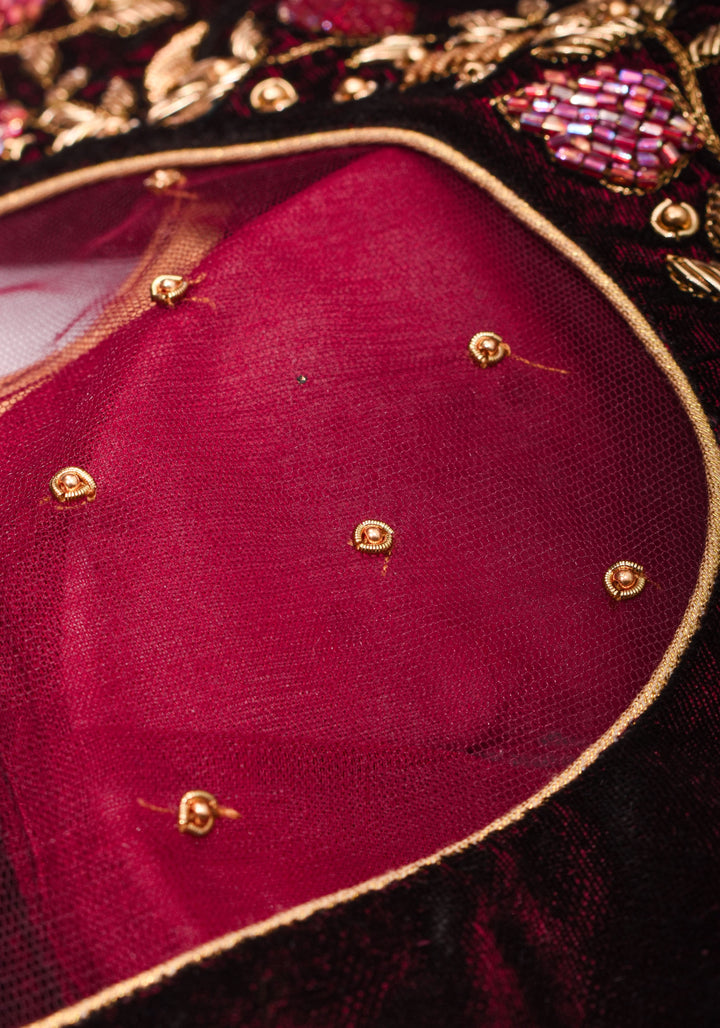 Maroon Velvet Blouse with Zardosi work Mix and Match Blouse for saree, Made to Order