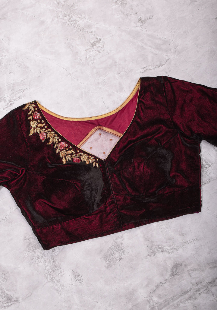 Maroon Velvet Blouse with Zardosi work Mix and Match Blouse for saree, Made to Order