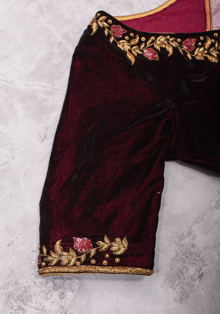 Maroon Velvet Blouse with Zardosi work Mix and Match Blouse for saree, Made to Order
