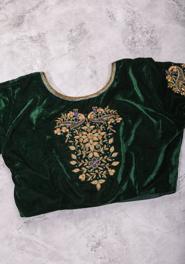 Green Velvet Blouse with Zardosi Work   Mix and Match Blouse for saree, Made to Order
