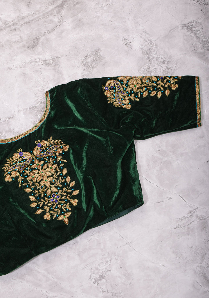 Green Velvet Blouse with Zardosi Work   Mix and Match Blouse for saree, Made to Order