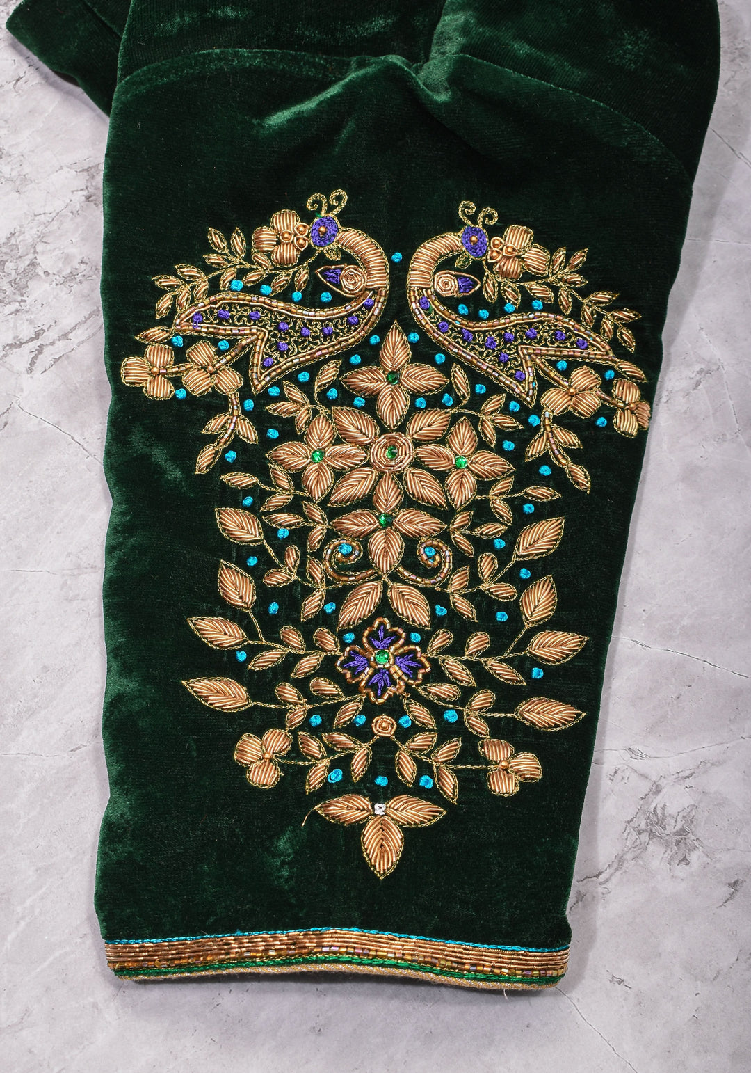 Green Velvet Blouse with Zardosi Work   Mix and Match Blouse for saree, Made to Order