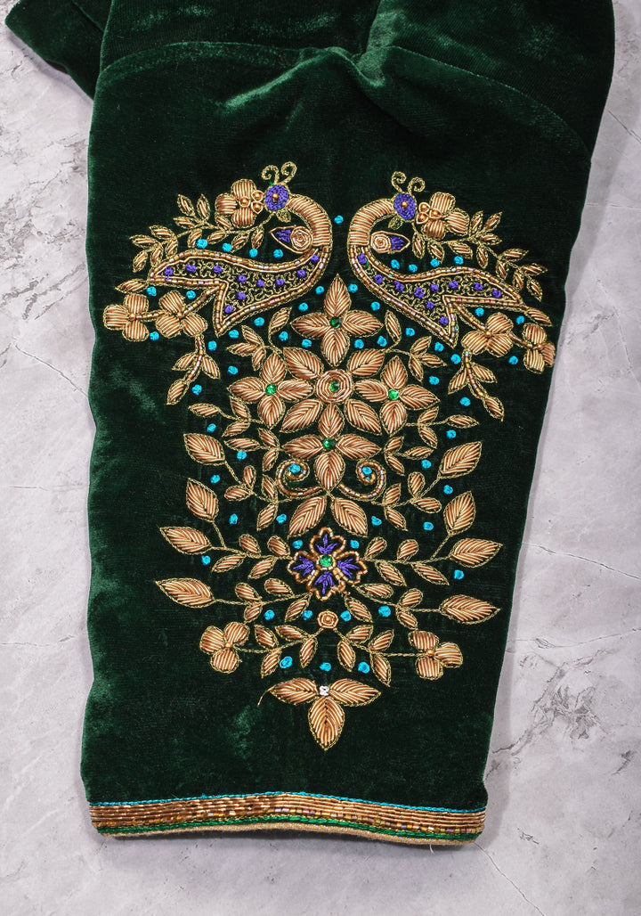 Green Velvet Blouse with Zardosi Work   Mix and Match Blouse for saree, Made to Order