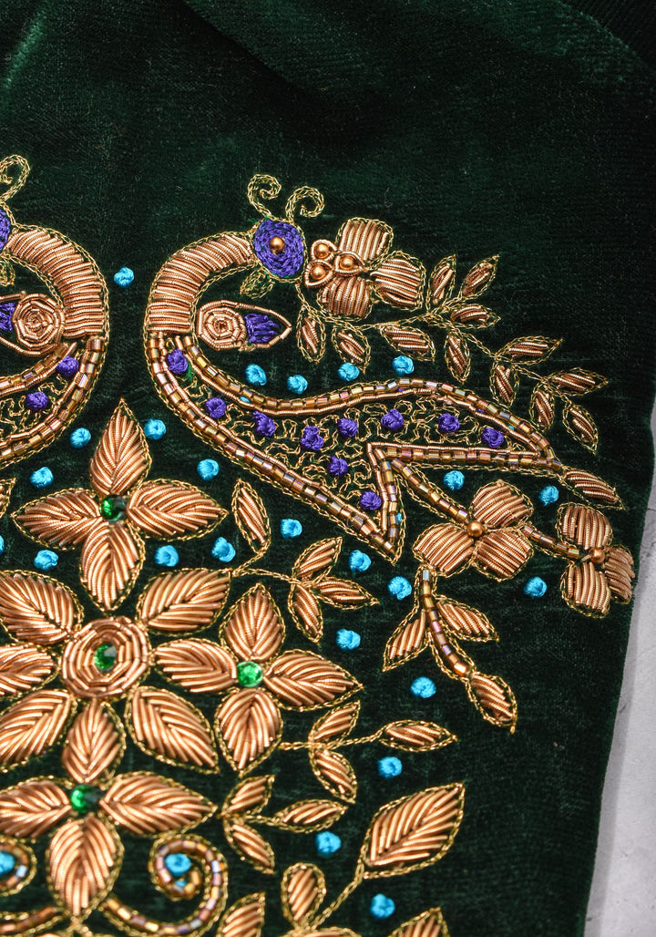 Green Velvet Blouse with Zardosi Work   Mix and Match Blouse for saree, Made to Order