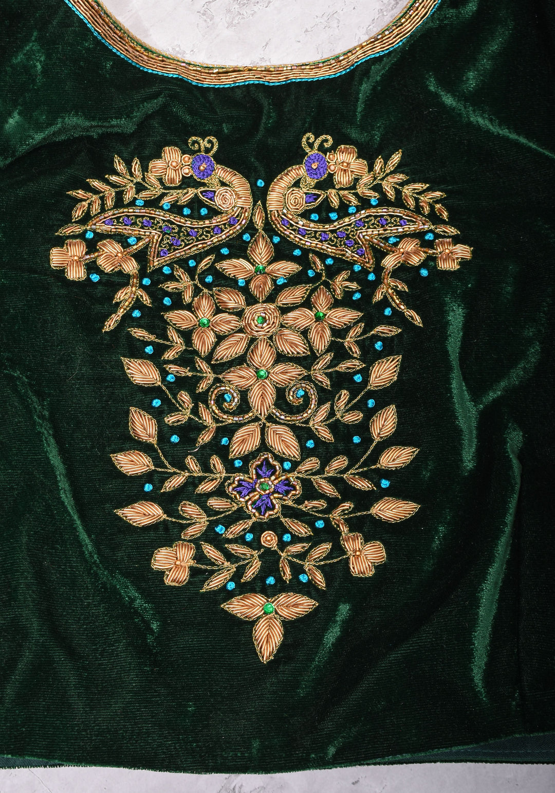 Green Velvet Blouse with Zardosi Work   Mix and Match Blouse for saree, Made to Order
