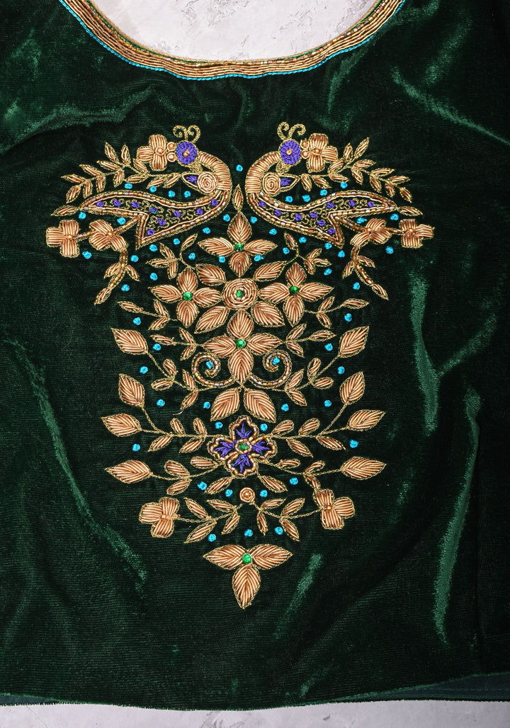 Green Velvet Blouse with Zardosi Work   Mix and Match Blouse for saree, Made to Order