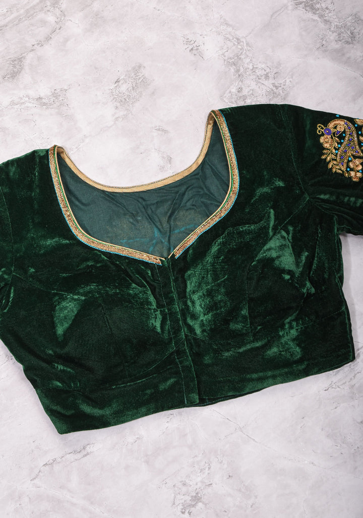 Green Velvet Blouse with Zardosi Work   Mix and Match Blouse for saree, Made to Order
