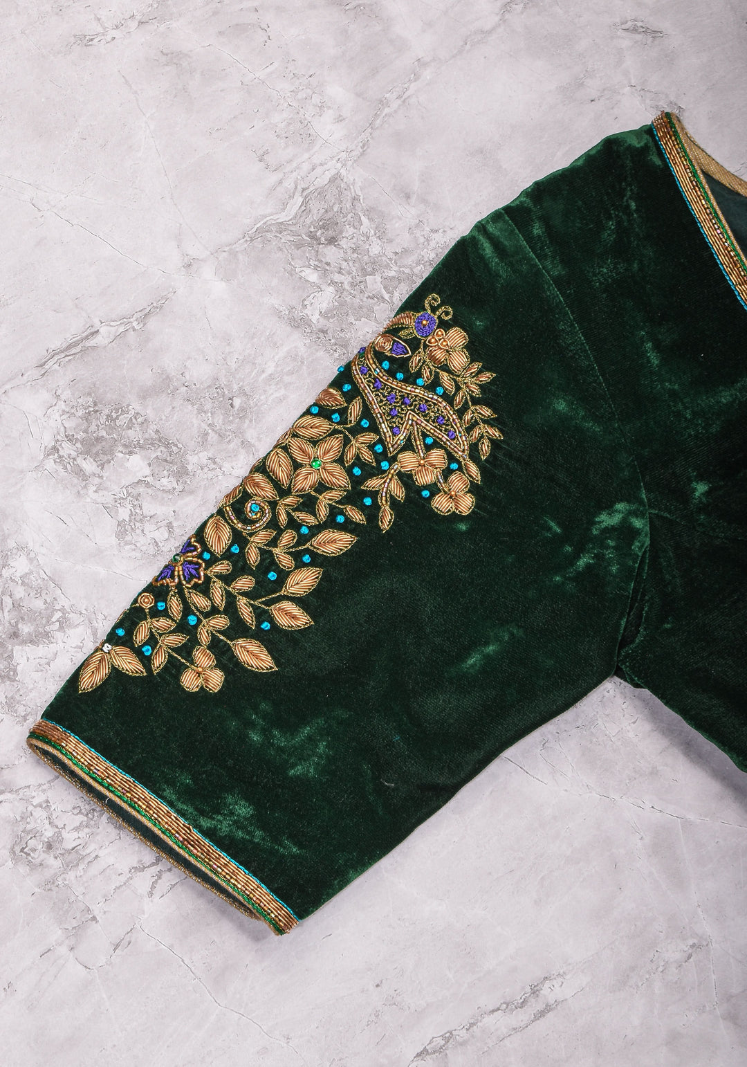 Green Velvet Blouse with Zardosi Work   Mix and Match Blouse for saree, Made to Order