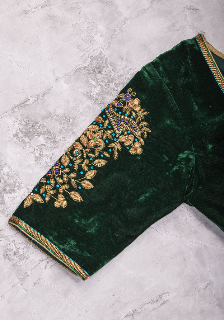 Green Velvet Blouse with Zardosi Work   Mix and Match Blouse for saree, Made to Order