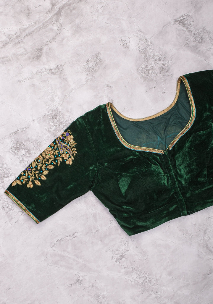 Green Velvet Blouse with Zardosi Work   Mix and Match Blouse for saree, Made to Order