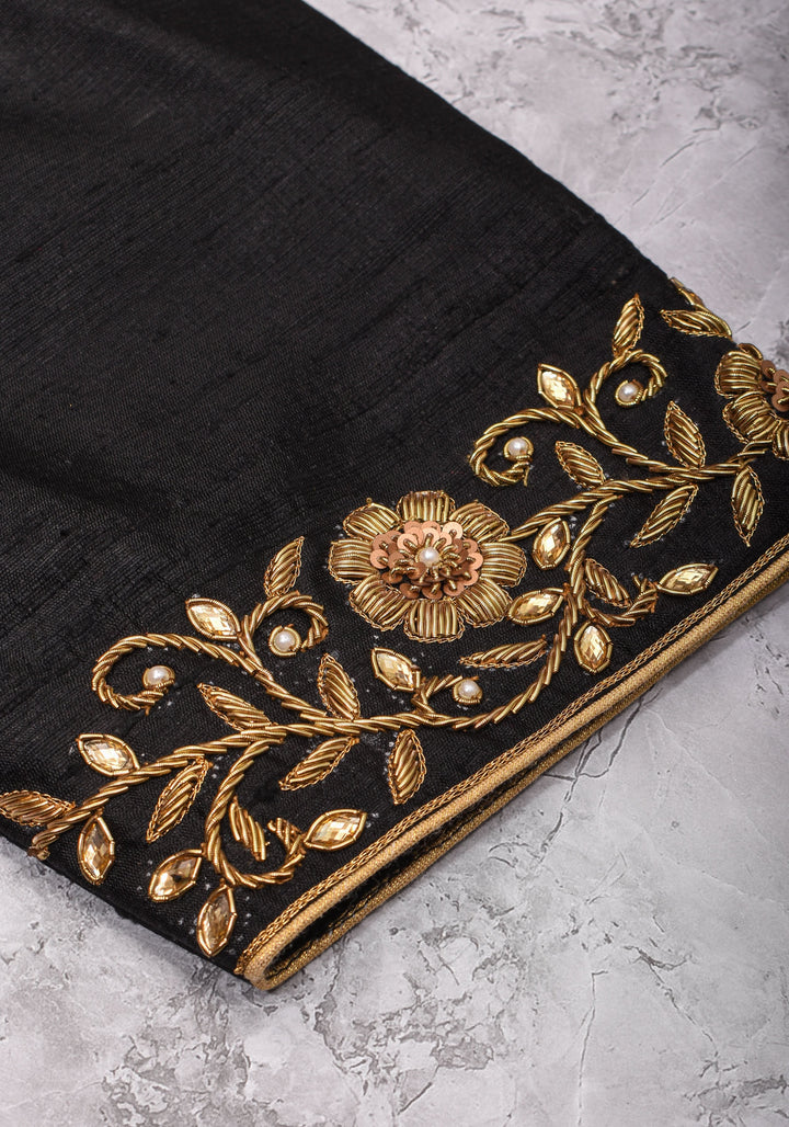 Black Raw Silk Blouse with Collar Neck and Zardosi Work   Mix and Match Blouse for saree, Made to Order