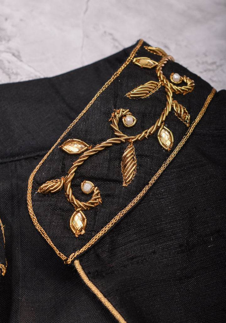 Black Raw Silk Blouse with Collar Neck and Zardosi Work   Mix and Match Blouse for saree, Made to Order
