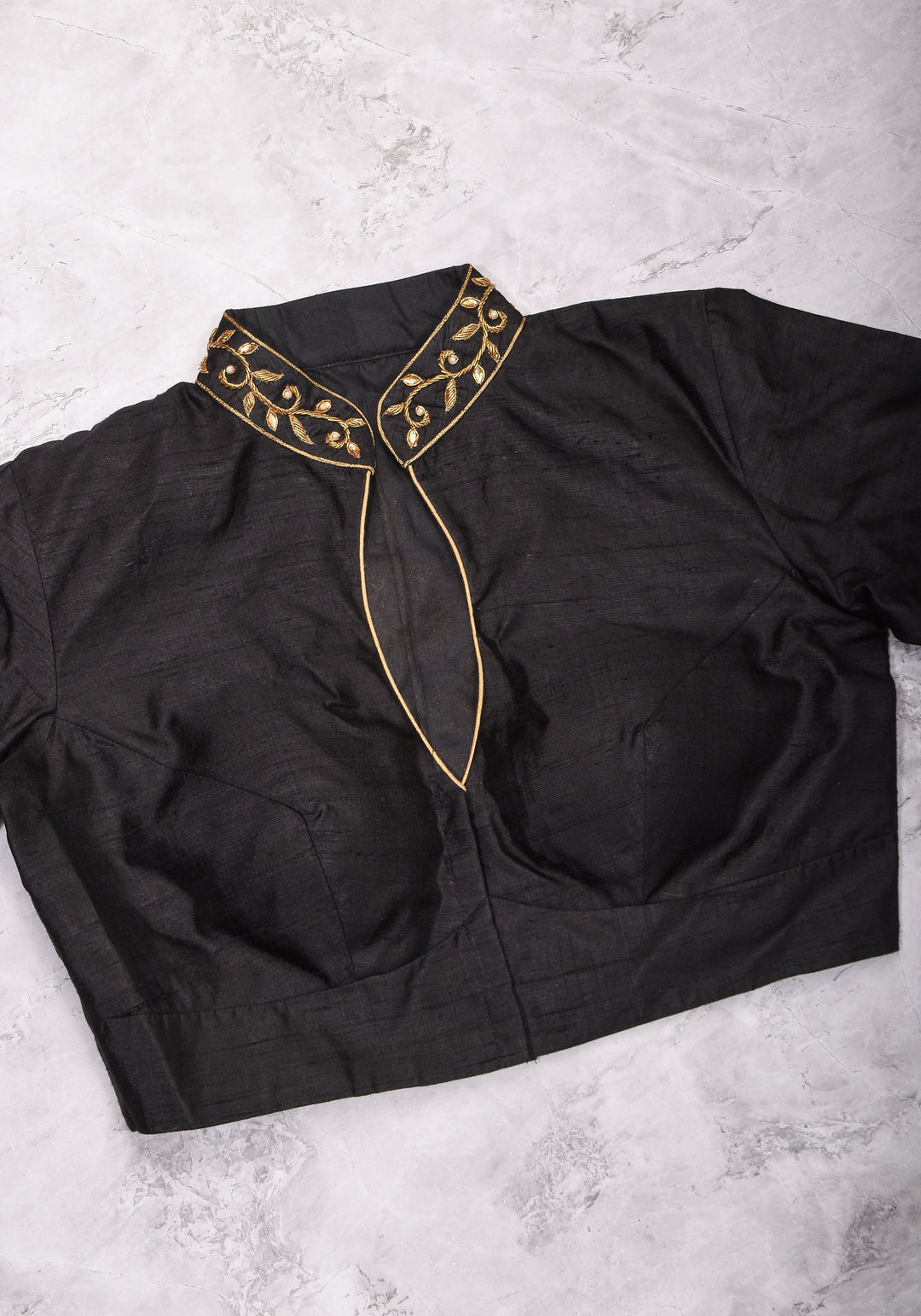 Black Raw Silk Blouse with Collar Neck and Zardosi Work   Mix and Match Blouse for saree, Made to Order