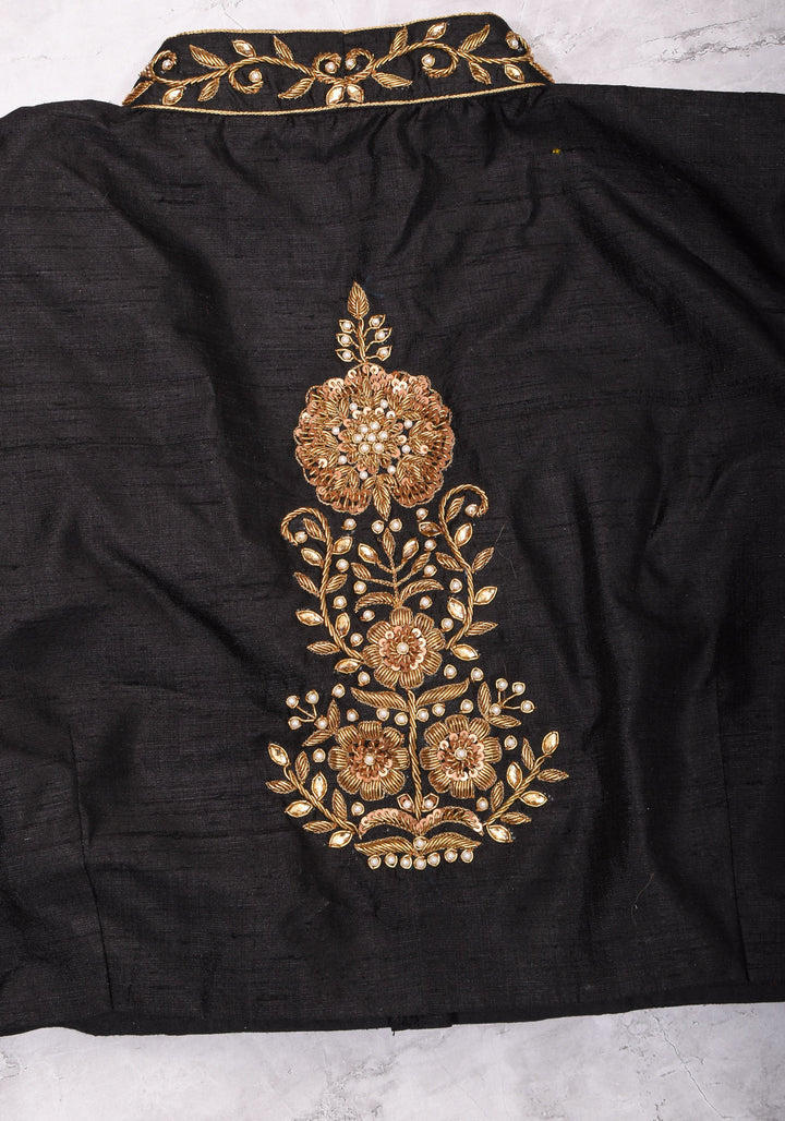 Black Raw Silk Blouse with Collar Neck and Zardosi Work   Mix and Match Blouse for saree, Made to Order