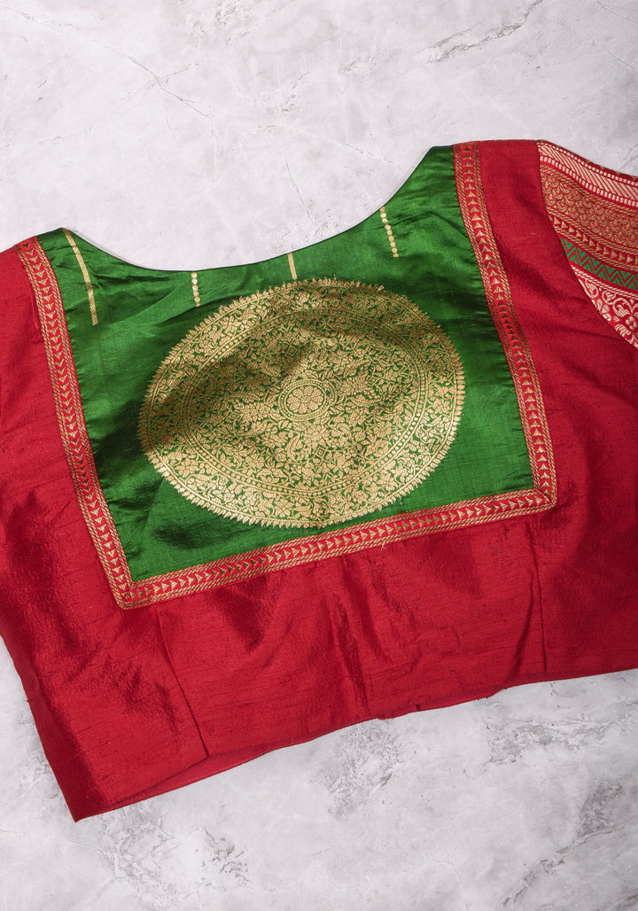 Green Red Blouse with V neck  Mix and Match Blouse for saree, Made to Order