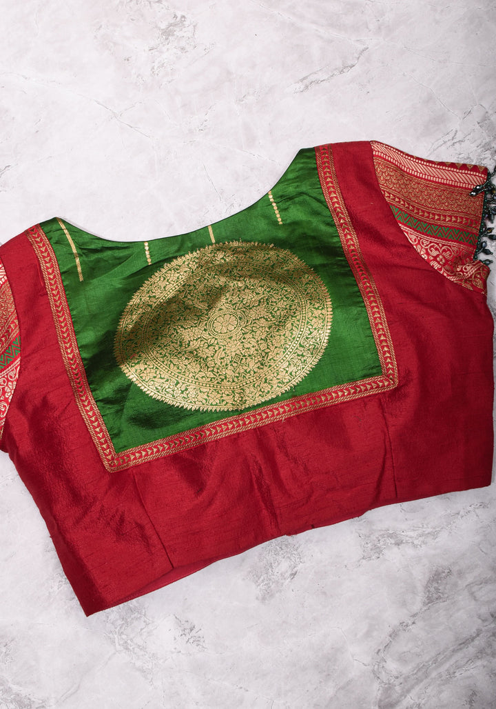 Green Red Blouse with V neck  Mix and Match Blouse for saree, Made to Order