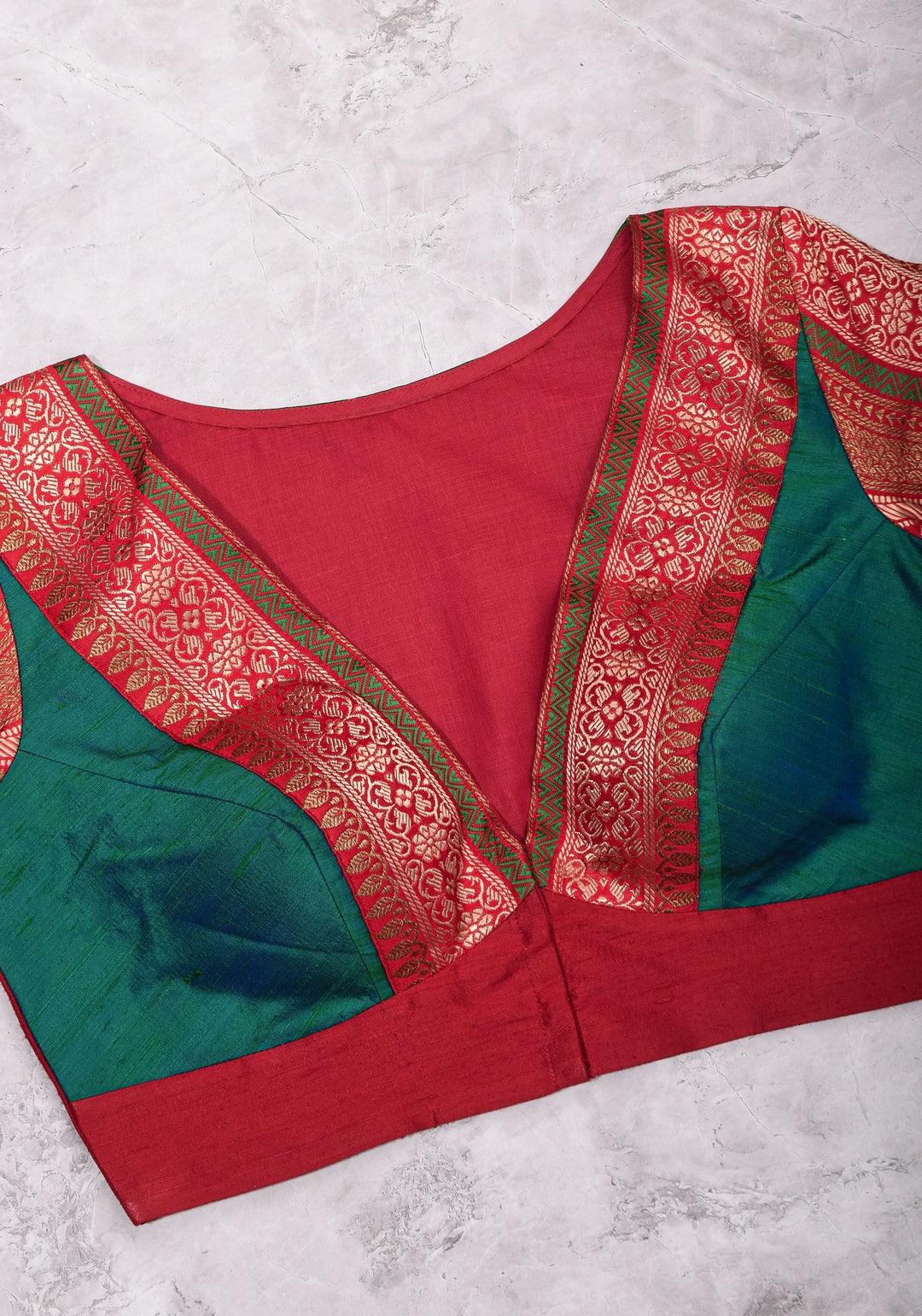 Green Red Blouse with V neck  Mix and Match Blouse for saree, Made to Order