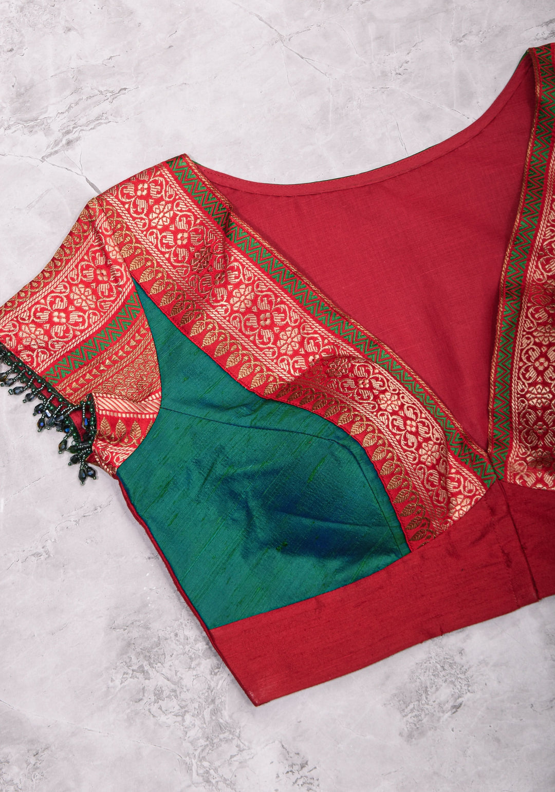 Green Red Blouse with V neck  Mix and Match Blouse for saree, Made to Order