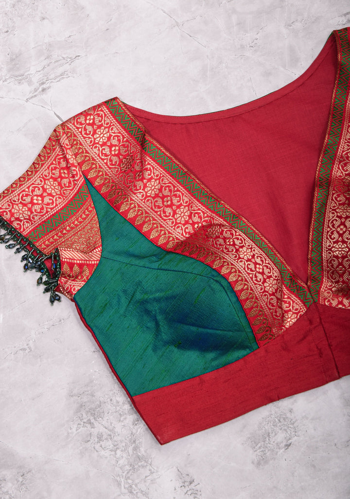 Green Red Blouse with V neck  Mix and Match Blouse for saree, Made to Order