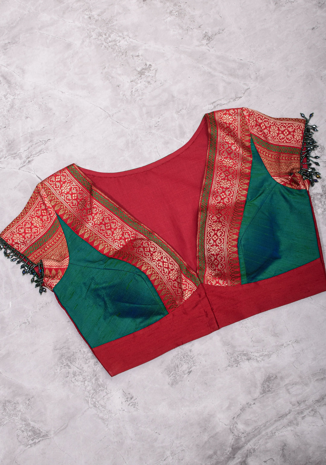 Green Red Blouse with V neck  Mix and Match Blouse for saree, Made to Order