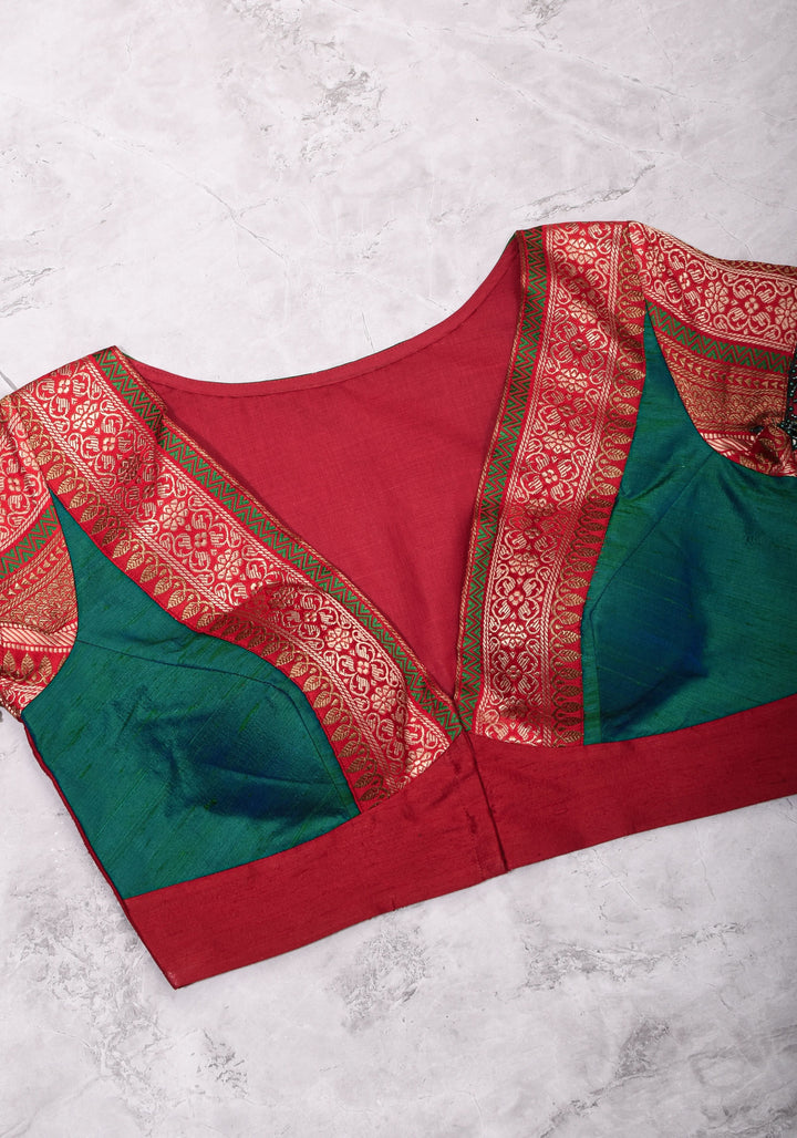 Green Red Blouse with V neck  Mix and Match Blouse for saree, Made to Order