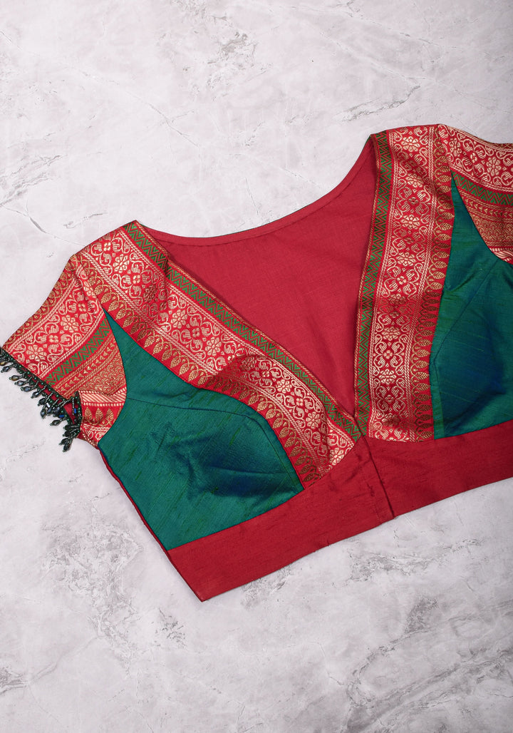 Green Red Blouse with V neck  Mix and Match Blouse for saree, Made to Order
