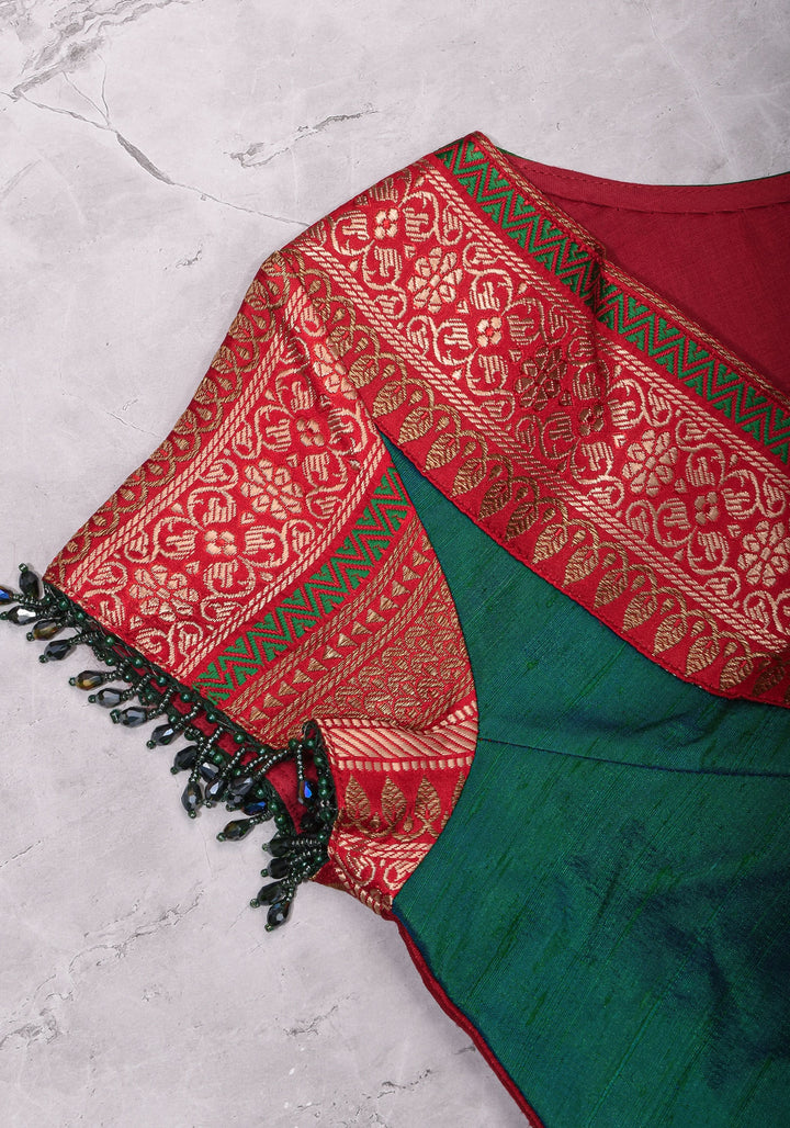 Green Red Blouse with V neck  Mix and Match Blouse for saree, Made to Order