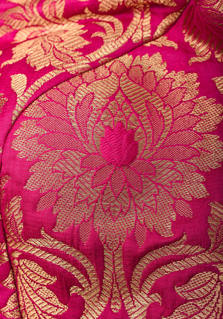 Rani Pink Banarasi Brocade Blouse with Back tie design and dangling beads