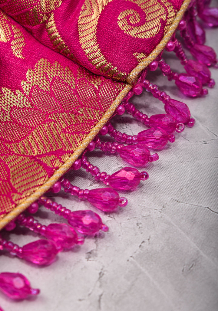 Rani Pink Banarasi Brocade Blouse with Back tie design and dangling beads