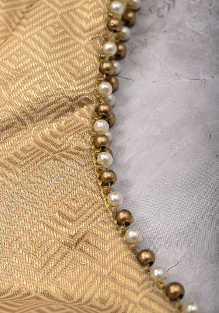 Gold tone sweetheart neck blouse with puff sleeves with beads detailing | Made to Order
