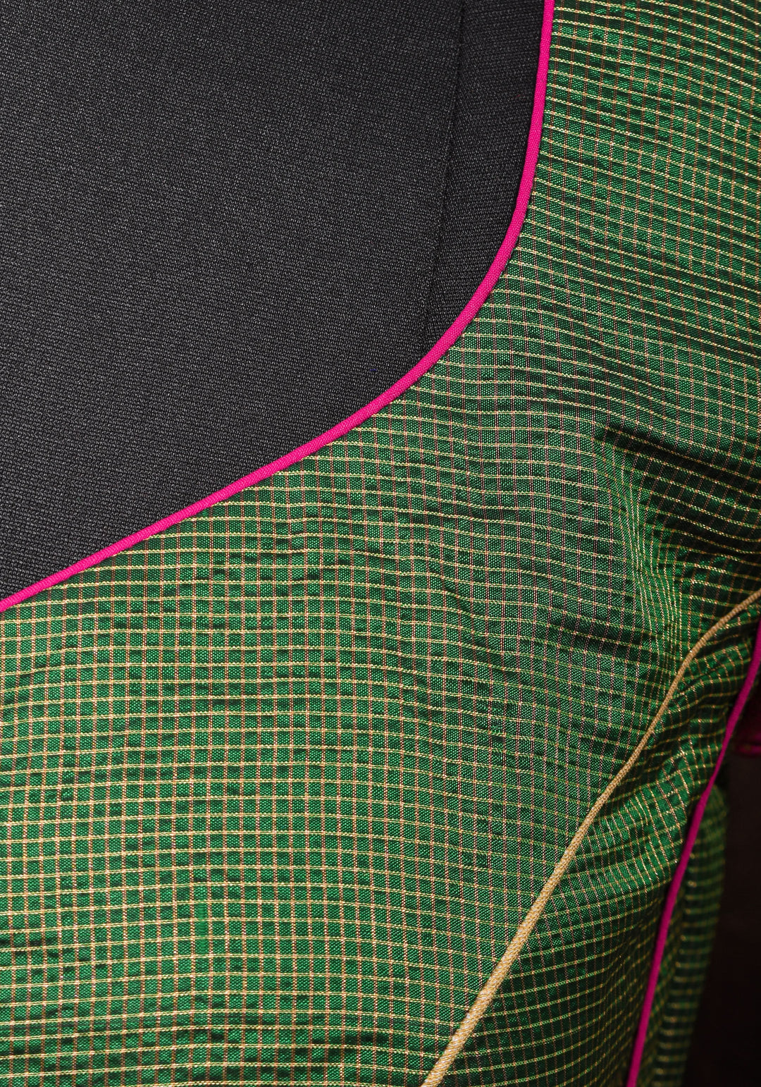 Kanjivaram Silk Blouse with Zari Checks detailing and wide Pink Border
