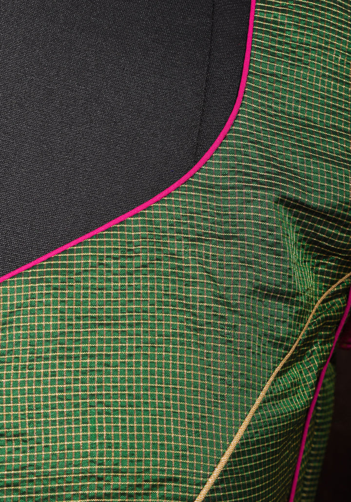 Kanjivaram Silk Blouse with Zari Checks detailing and wide Pink Border