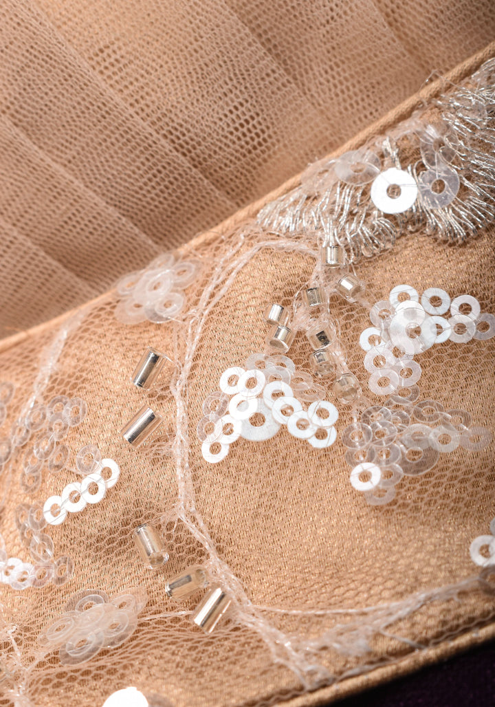 Made To Order: Corset Style Biscuit Color Sequin Blouse with pleated detailing