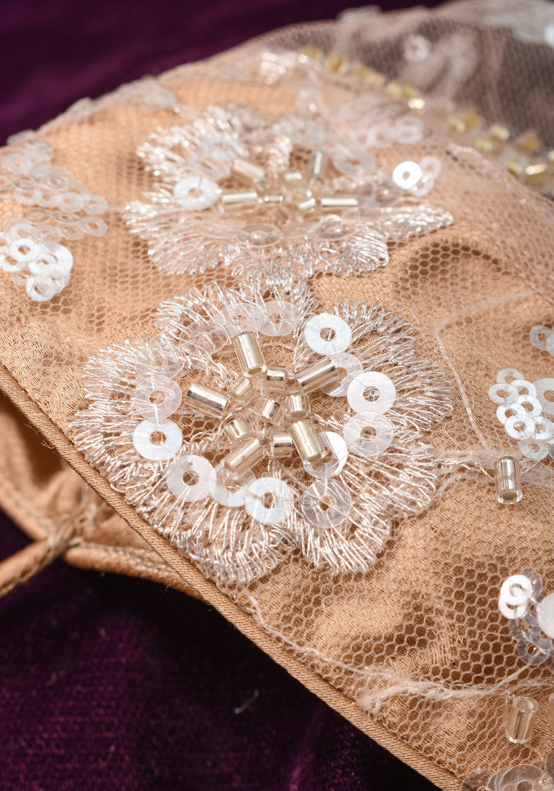 Made To Order: Corset Style Biscuit Color Sequin Blouse with pleated detailing