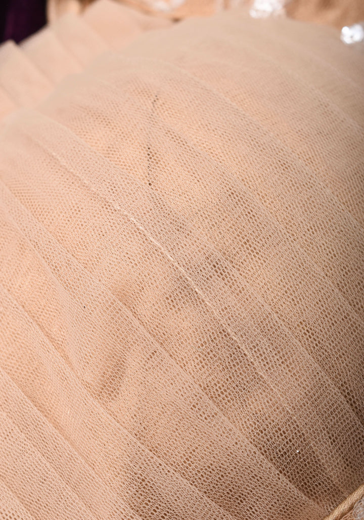 Made To Order: Corset Style Biscuit Color Sequin Blouse with pleated detailing