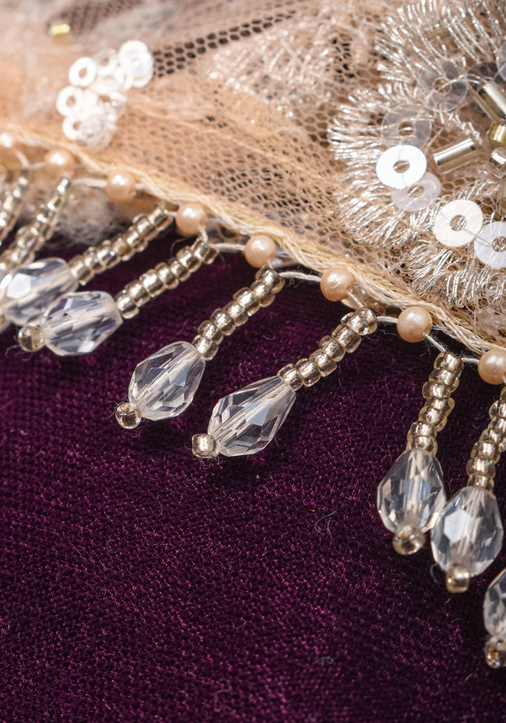Made To Order: Corset Style Biscuit Color Sequin Blouse with pleated detailing