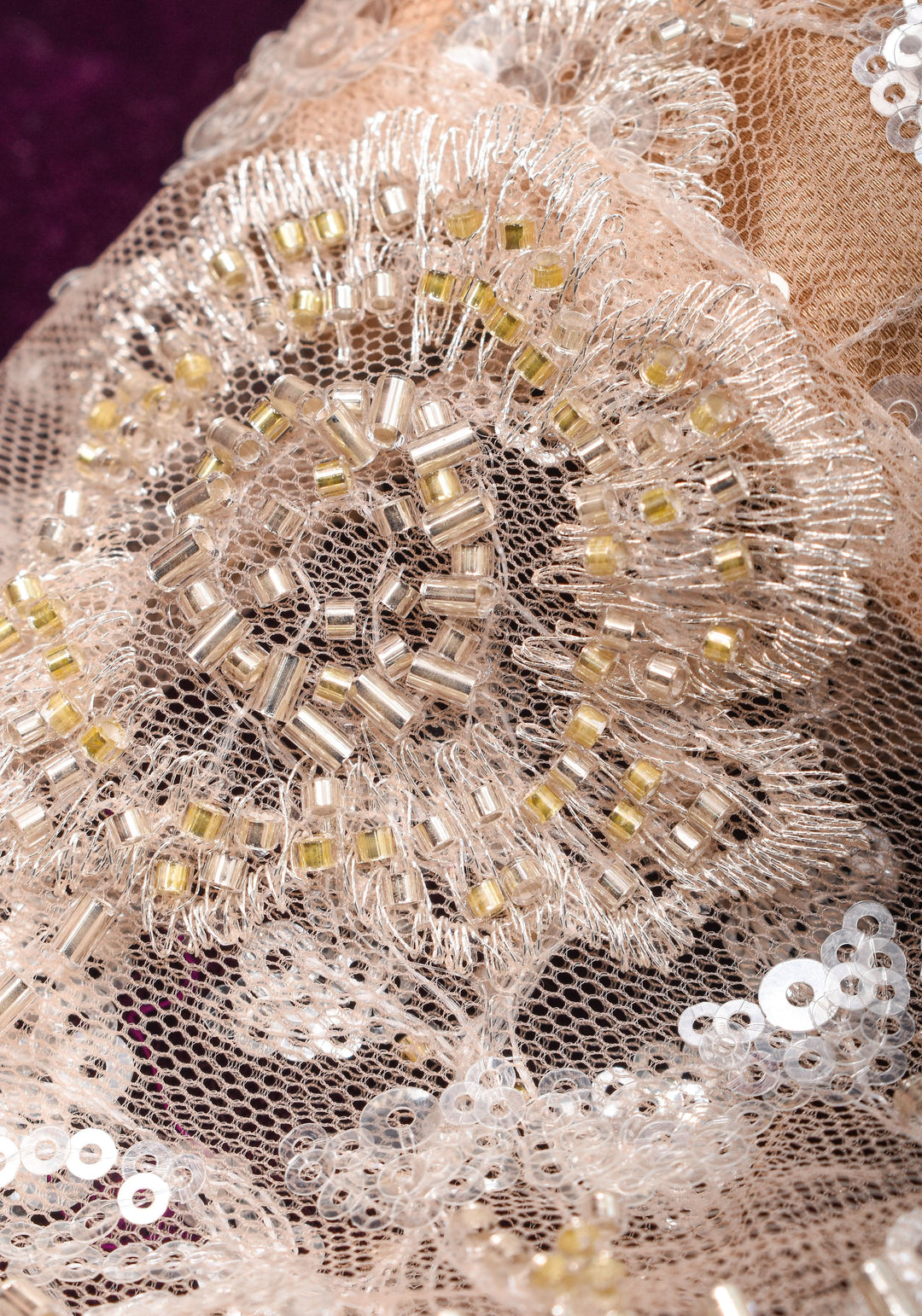 Made To Order: Corset Style Biscuit Color Sequin Blouse with pleated detailing