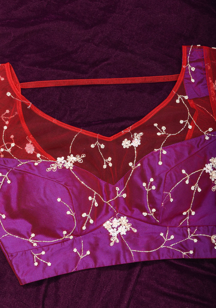 Purple and Red layered look blouse with beadwork embroidery, customizable, Made to Order | SHOBITAM