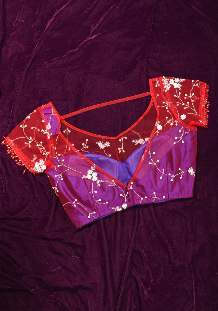 Purple and Red layered look blouse with beadwork embroidery, customizable, Made to Order | SHOBITAM