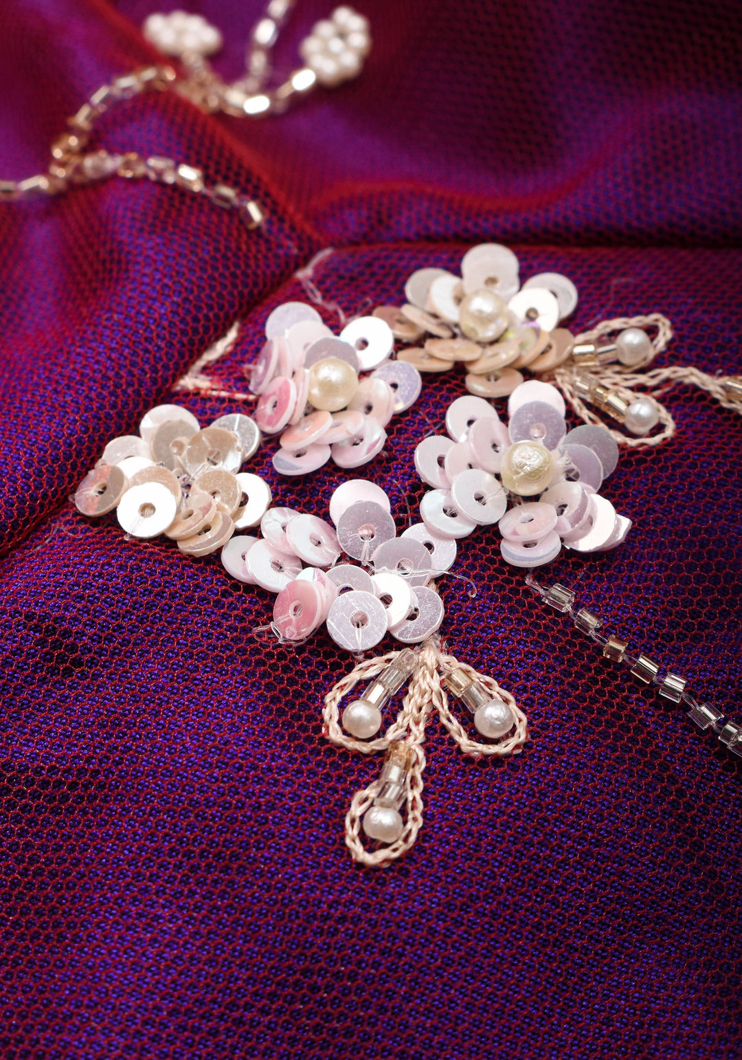 Purple and Red layered look blouse with beadwork embroidery, customizable, Made to Order | SHOBITAM