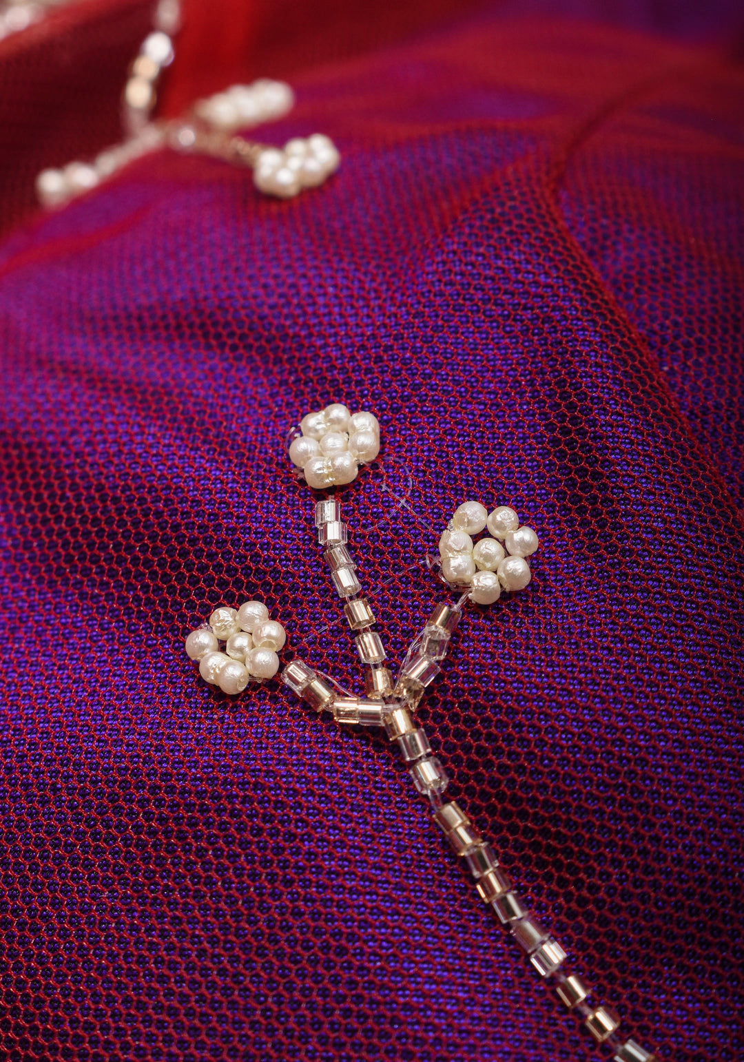 Purple and Red layered look blouse with beadwork embroidery, customizable, Made to Order | SHOBITAM