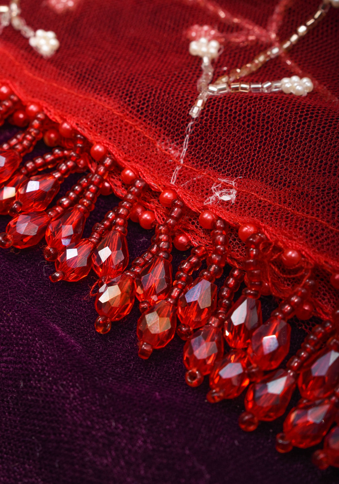 Purple and Red layered look blouse with beadwork embroidery, customizable, Made to Order | SHOBITAM