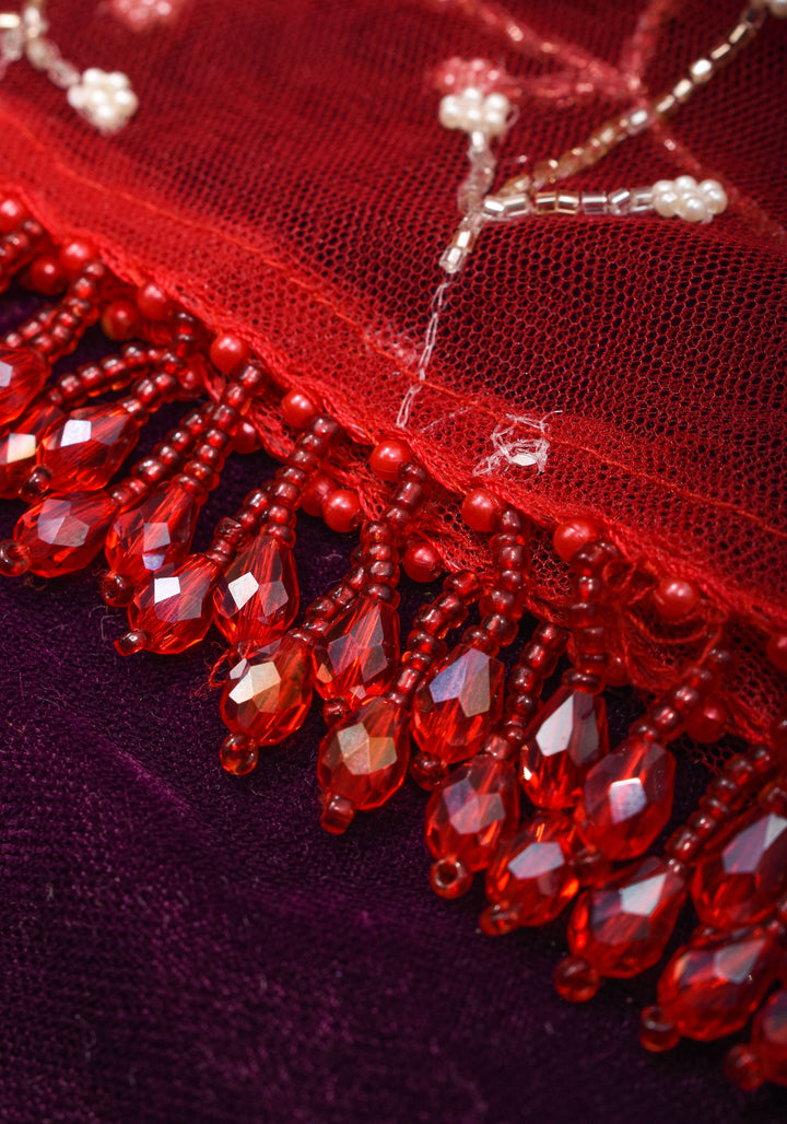 Purple and Red layered look blouse with beadwork embroidery, customizable, Made to Order | SHOBITAM