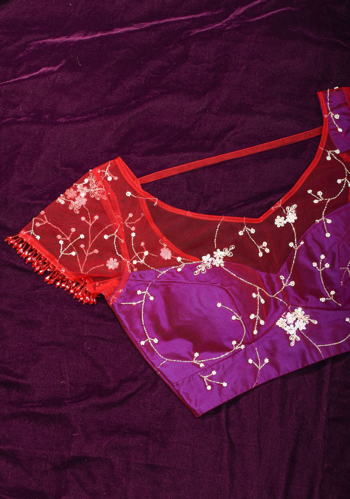 Purple and Red layered look blouse with beadwork embroidery, customizable, Made to Order | SHOBITAM
