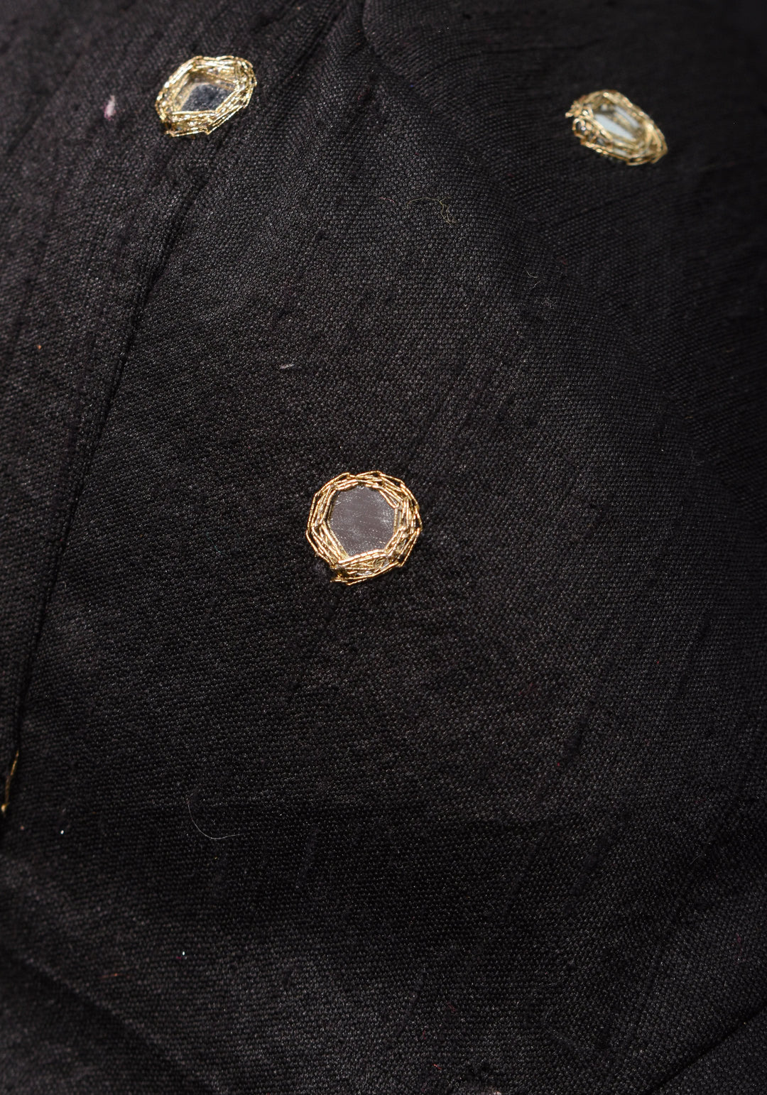 Black Pure raw silk blouse with mirror work,backless  design with gotta trim. Made to Order
